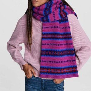 NEW Rag & Bone 100% Merino Wool Fair Isle Purple Blue Warm Knit Scarf